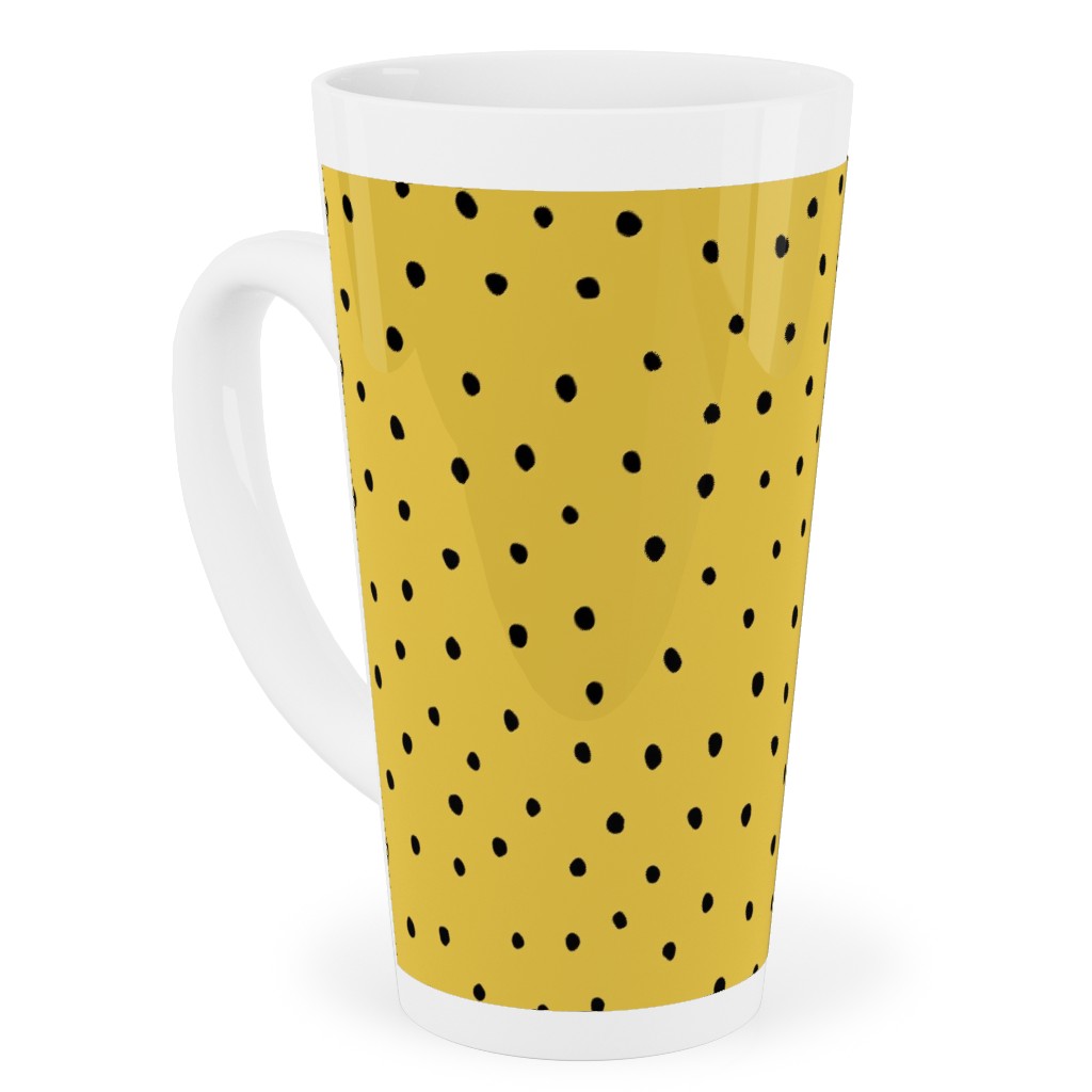 Minimal Dots - Abstract Rain Drops - Black and Yellow Tall Latte Mug, 17oz, Yellow
