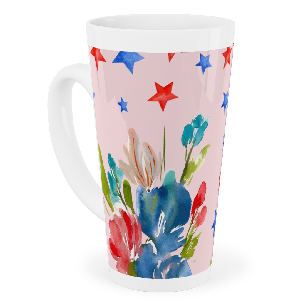 4th of July Florals - Pink Tall Latte Mug, 17oz, Pink, Bright Pink