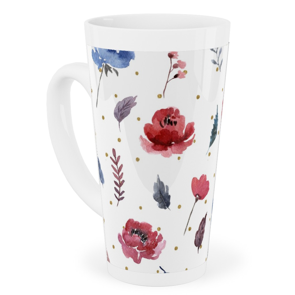 American Glory Flowers With Gold Dots - Multi Tall Latte Mug, 17oz, Red