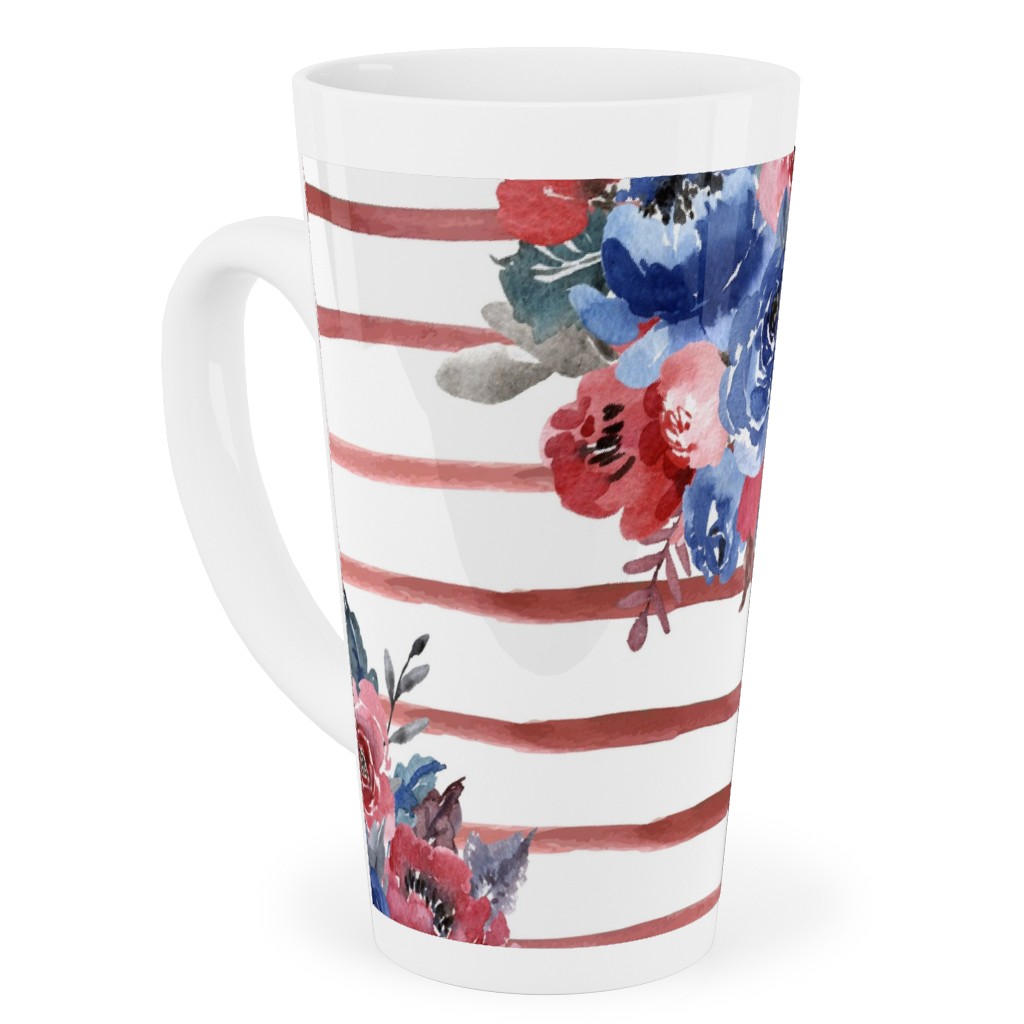 Freedom Florals With Red Stripes - Multi Tall Latte Mug, 17oz, Red