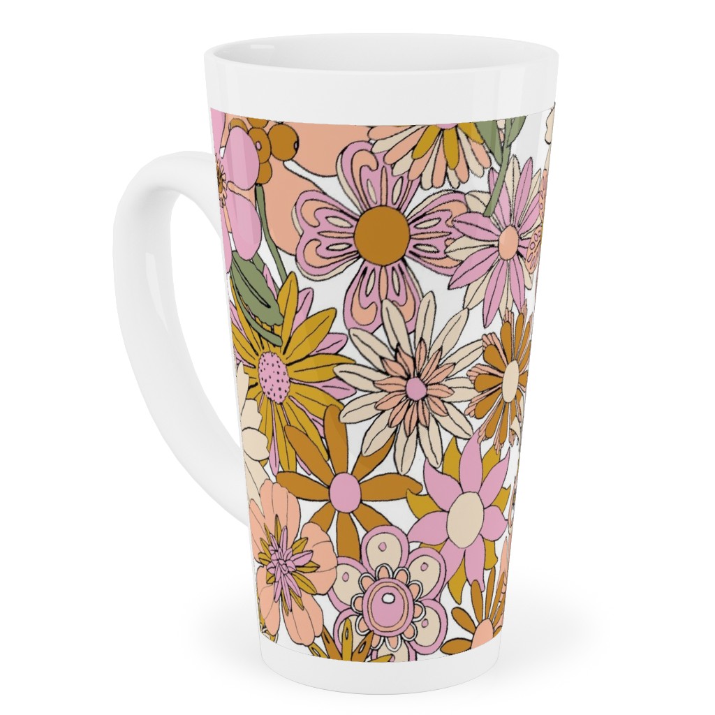 Chelsea Vintage Floral Garden - Pink Tall Latte Mug, 17oz, Pink