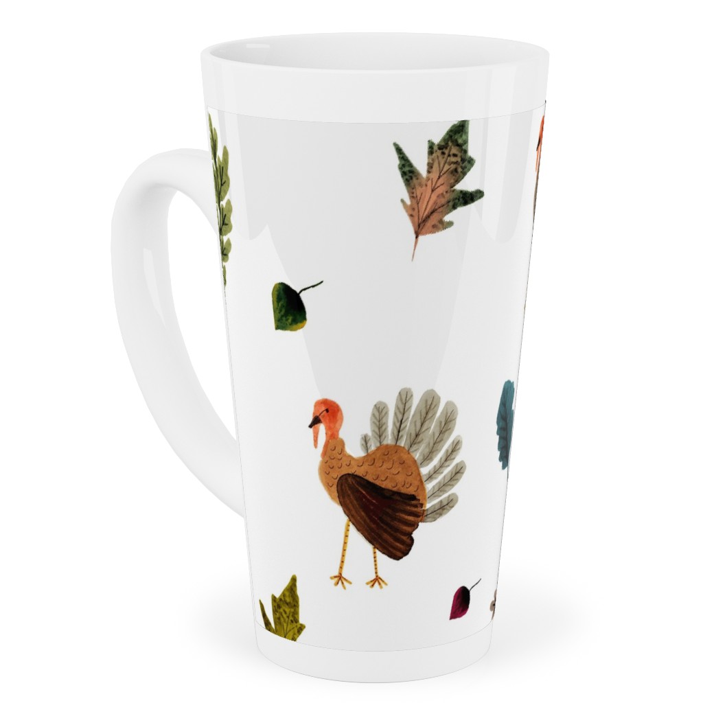 Fall Thanksgiving Turkeys on White Tall Latte Mug, 17oz, White