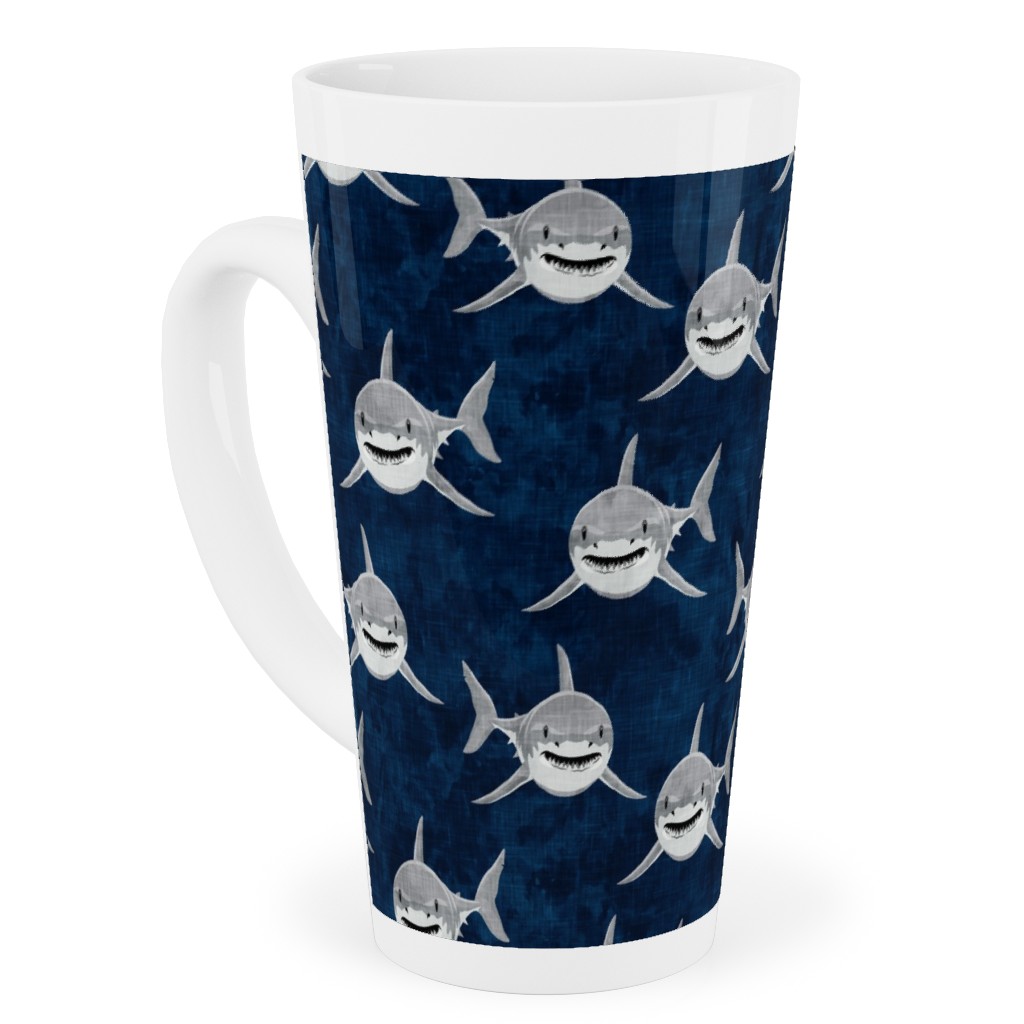 Great White Sharks - Blue Tall Latte Mug, 17oz, Blue