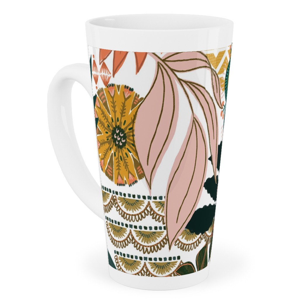Boho Tropical - Floral - Multi Light Tall Latte Mug, 17oz, Multicolor