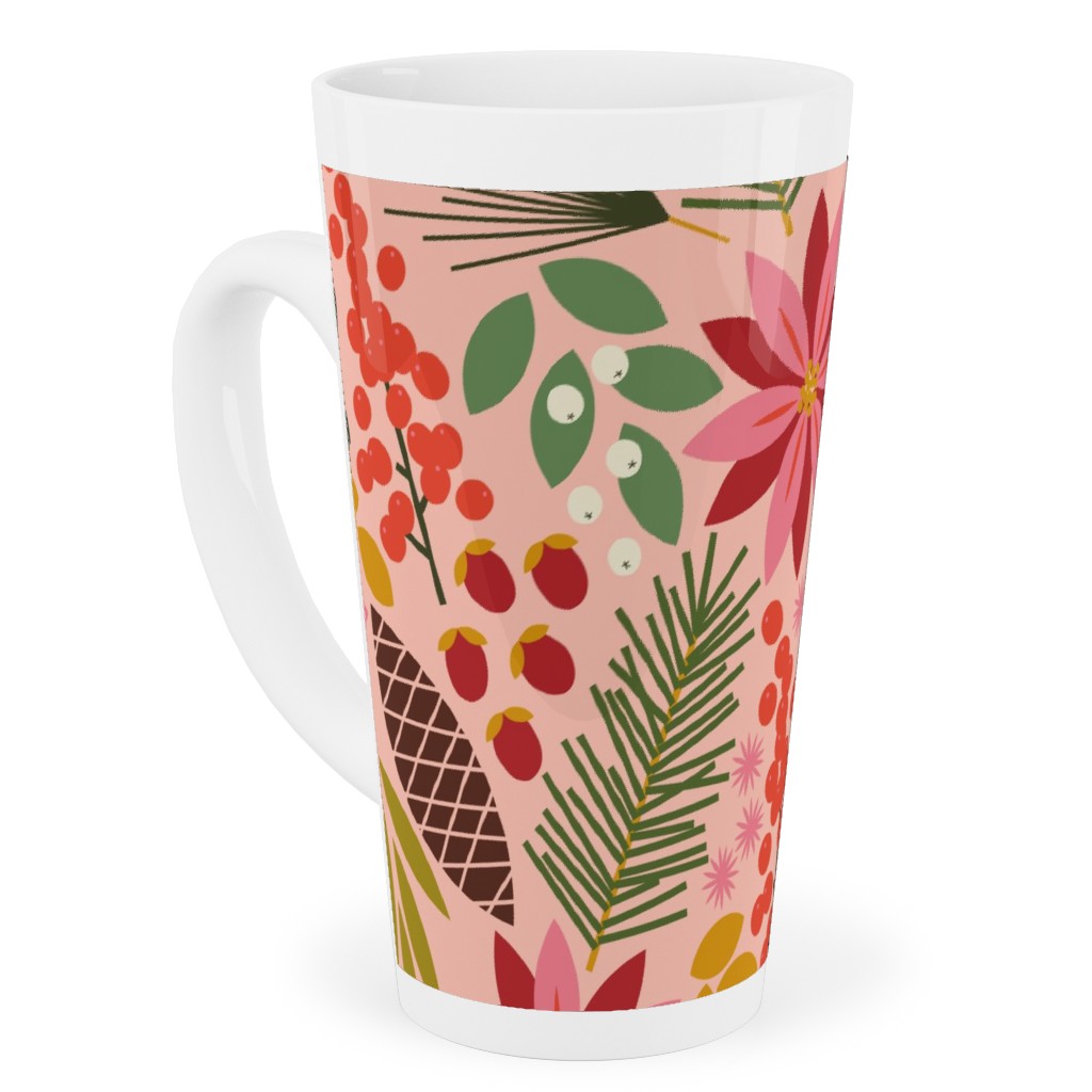 Pinecones and Berries - Pink Tall Latte Mug, 17oz, Pink, Bright Pink