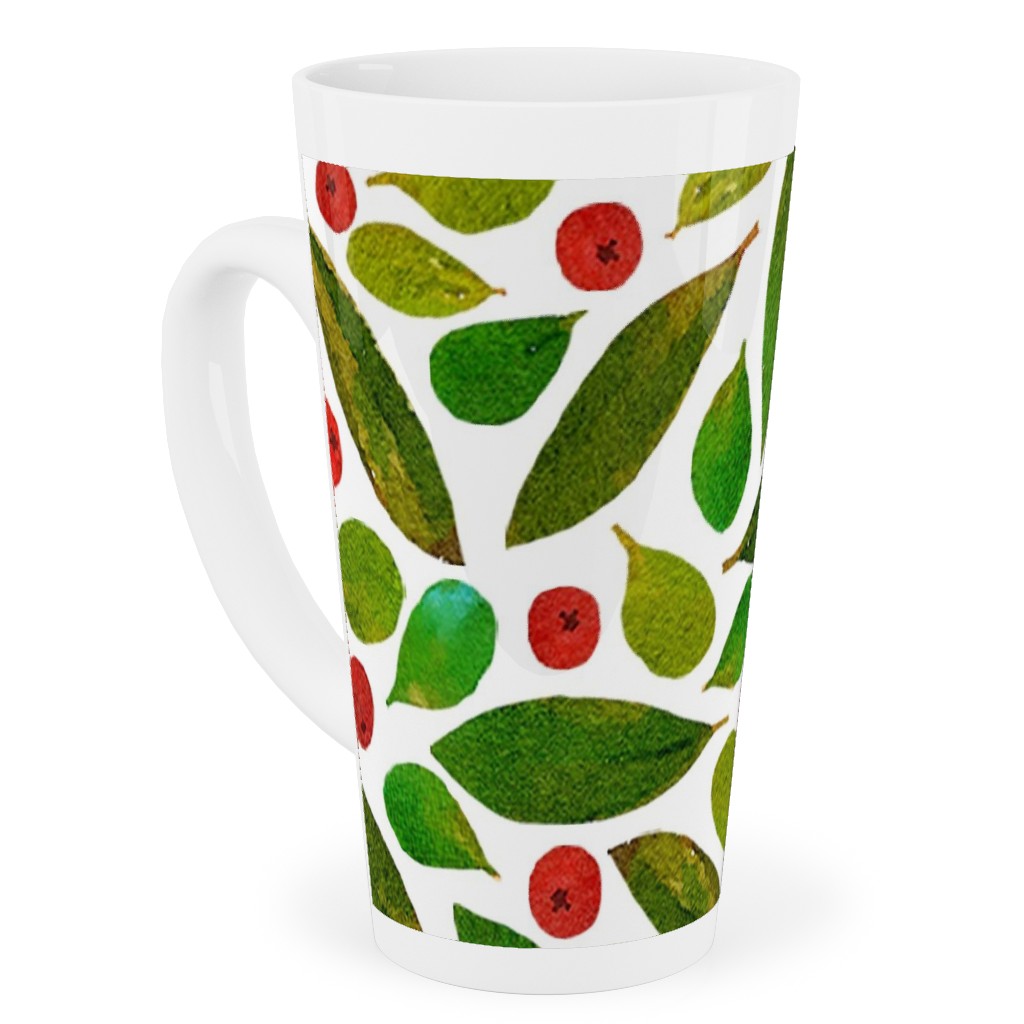 Holiday Greens and Berries Tall Latte Mug, 17oz, Green, Classic Green