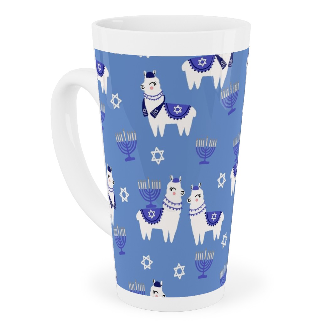 Llamakah - Blue Tall Latte Mug, 17oz, Blue, True Blue