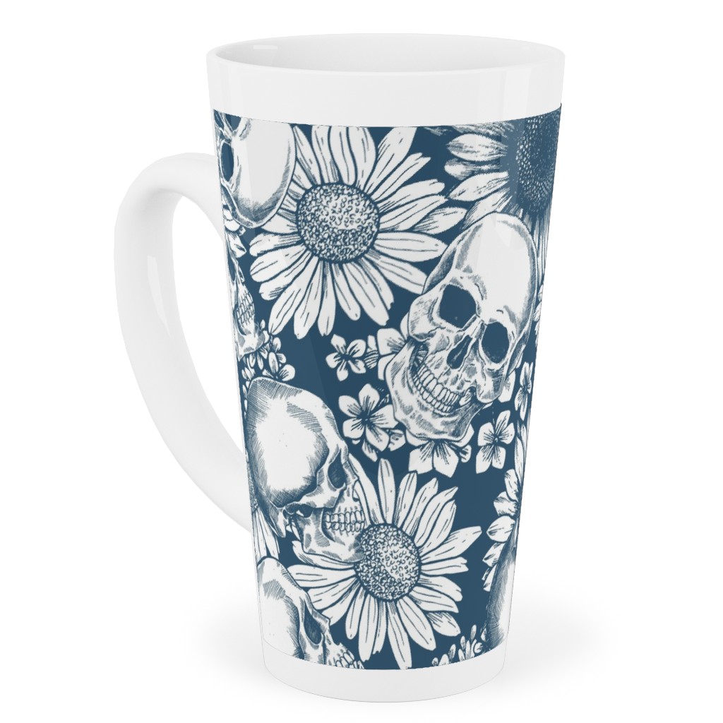 Floral Skull - Blue Tall Latte Mug, 17oz, Blue, True Blue