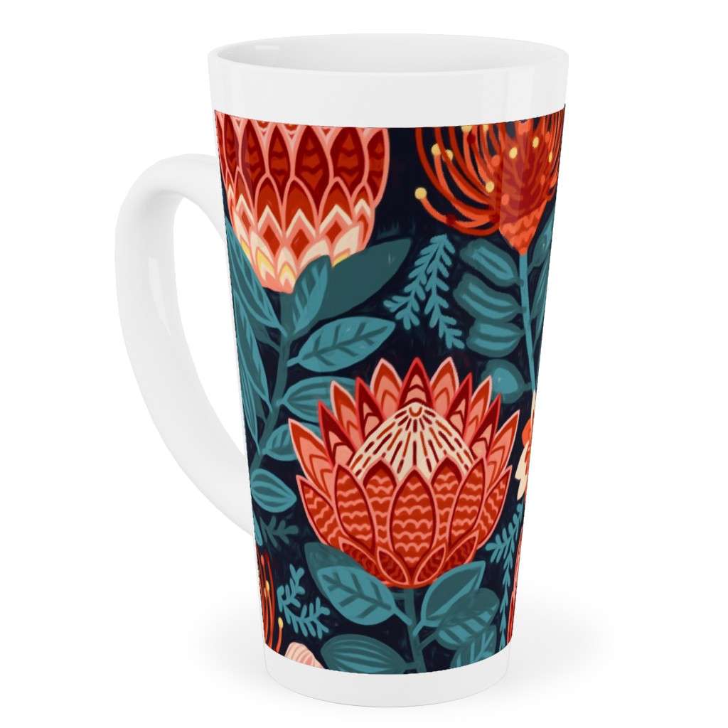 Protea Chintz - Navy Tall Latte Mug, 17oz, Multicolor