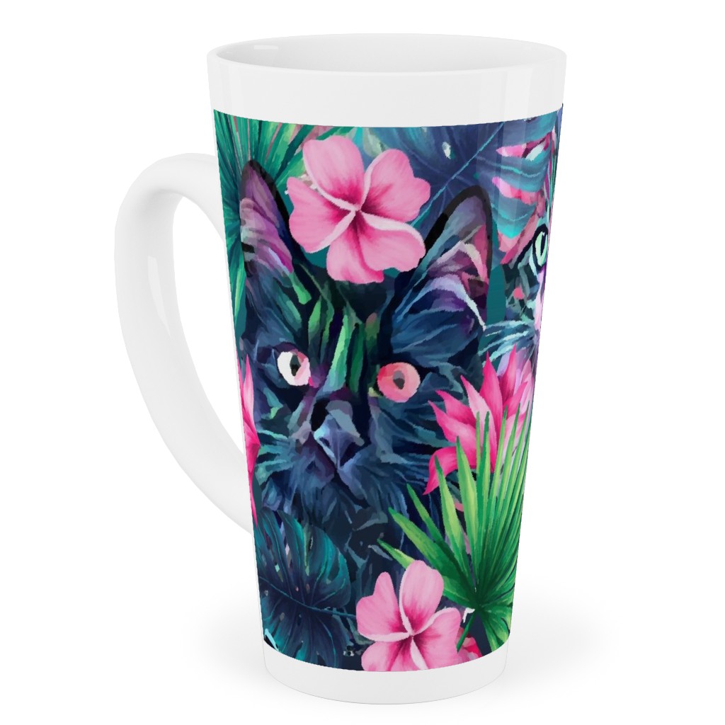 Summer Floral Cats - Multi Tall Latte Mug, 17oz, Multicolor
