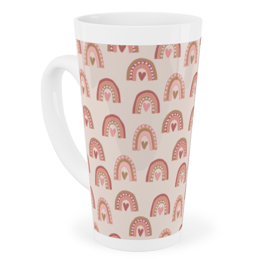 Hearts and Rainbows - Pink Tall Latte Mug, 17oz, Pink, Bright Pink