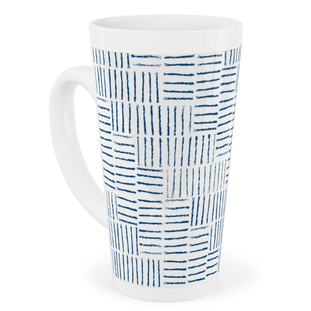 Herringbone String - White & Classic Blue Tall Latte Mug, 17oz, Blue