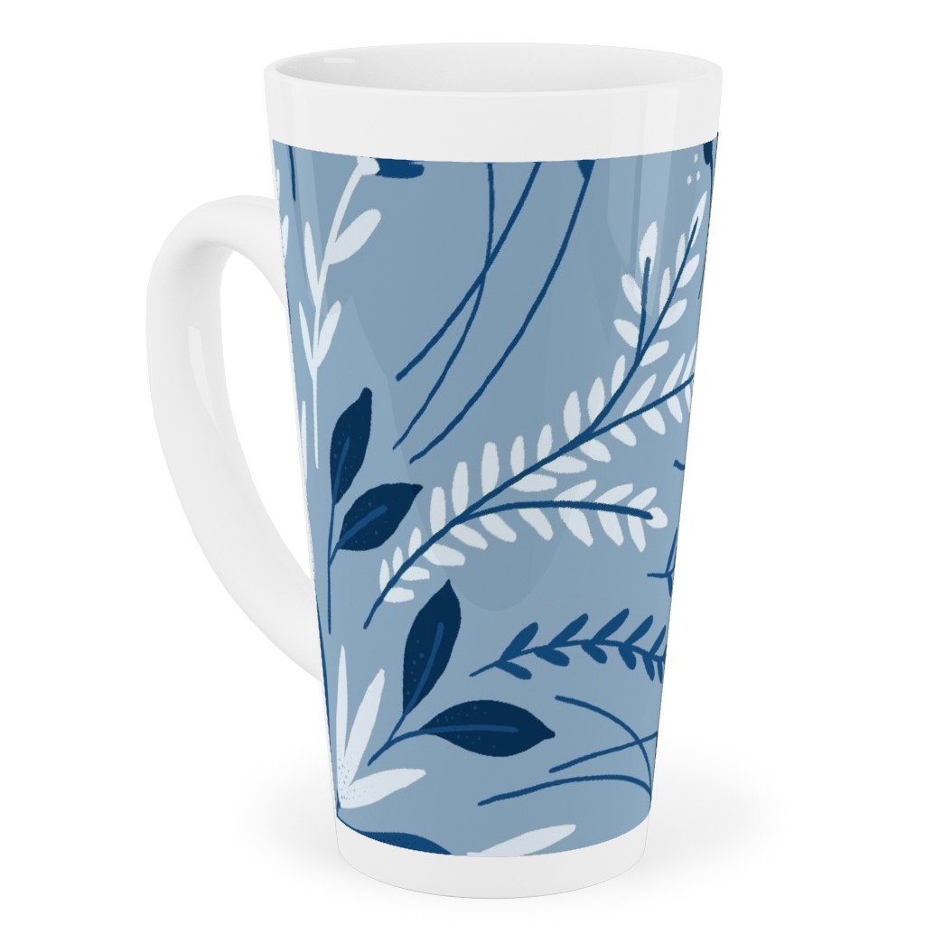 Dotty Floral - Blue Tall Latte Mug, 17oz, Blue