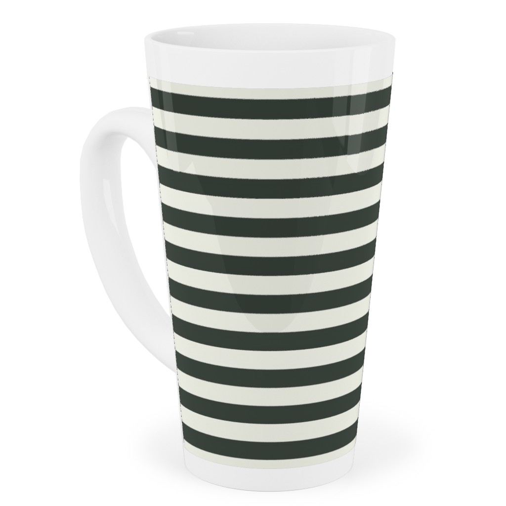 Stripe - Black and Cream Tall Latte Mug, 17oz, Black, Black
