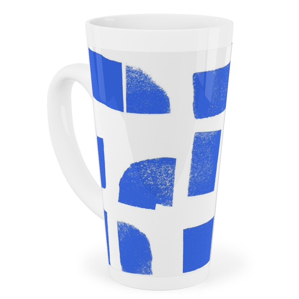 Blue Check Tall Latte Mug, 17oz, Blue, True Blue
