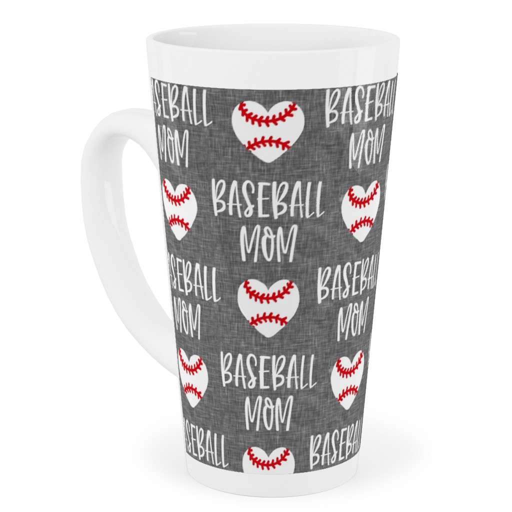 Baseball Mom - Baseball Heart - White on Grey Tall Latte Mug, 17oz, Gray