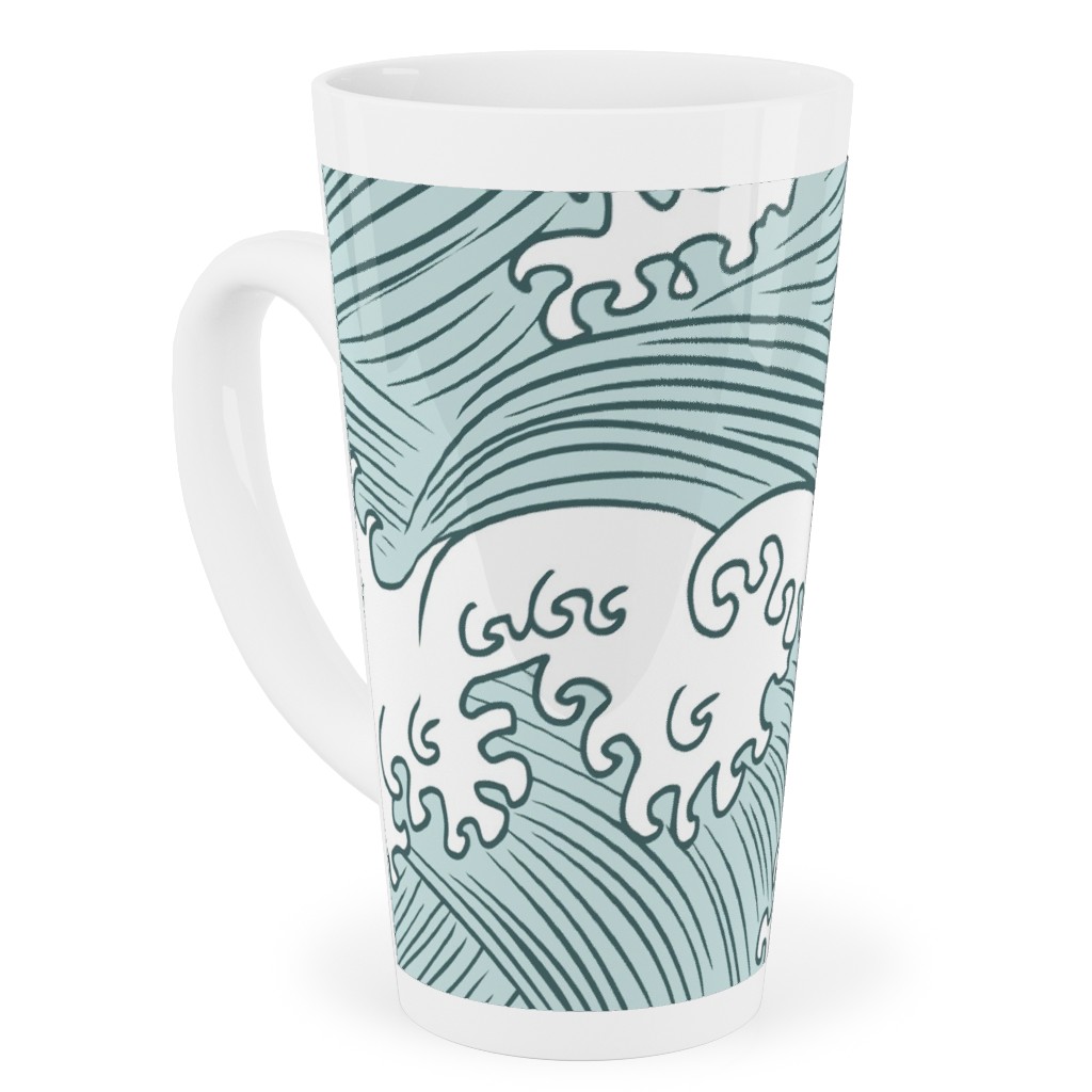 Japanese Waves Tall Latte Mug, 17oz, Blue