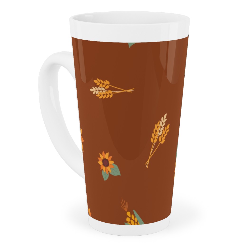 Corn & Sunflowers Tall Latte Mug, 17oz, Brown