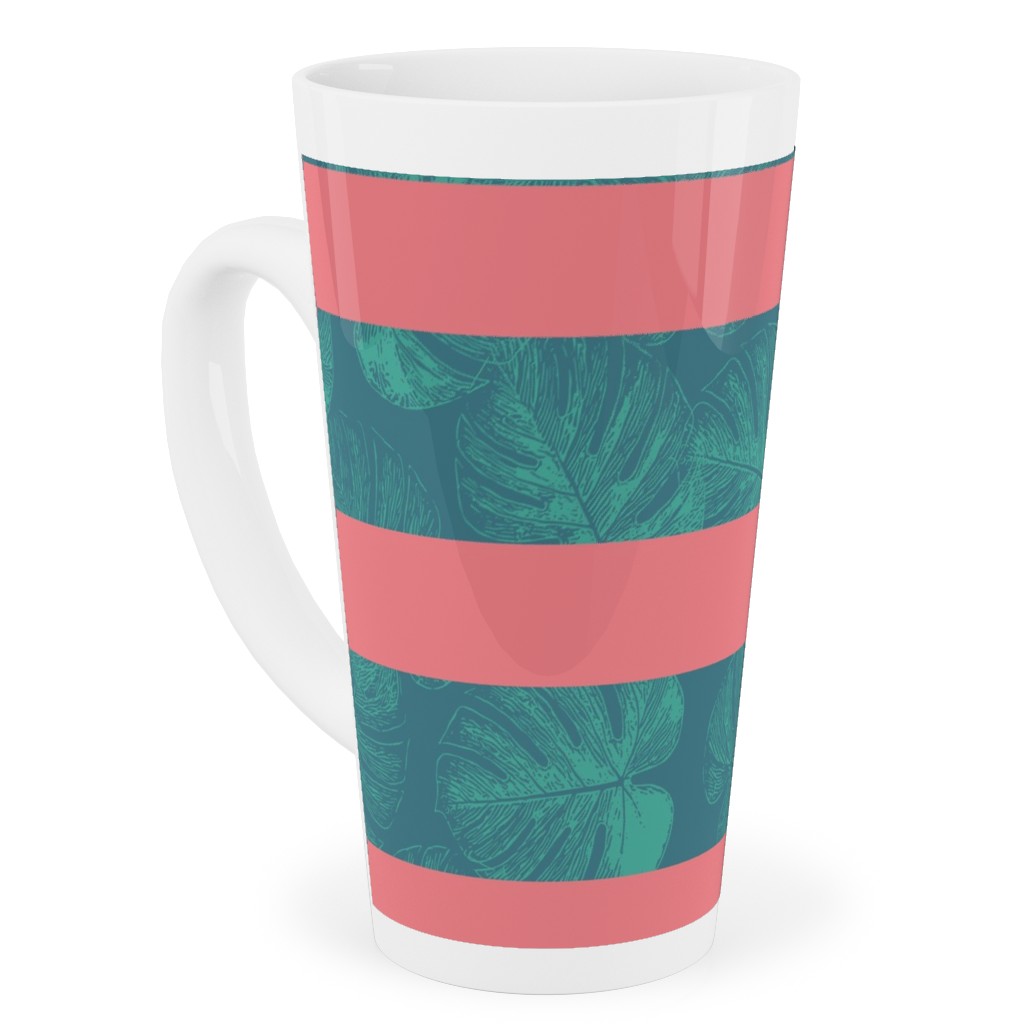 Monstera Leaf Stripes Tall Latte Mug, 17oz, Green, Classic Green