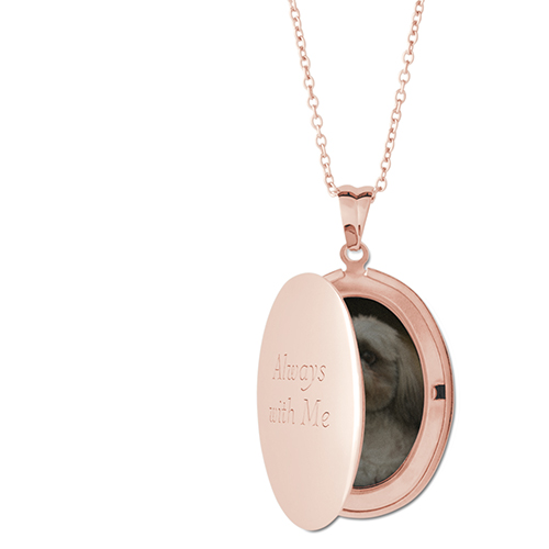 Always With Me Locket Necklace, Rose Gold, Oval, Engraved Front, Gray