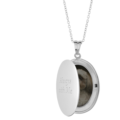 Always With Me Locket Necklace, Silver, Oval, Engraved Front, Gray