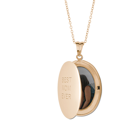 Best Ever Locket Necklace, Gold, Oval, Engraved Front, Gray