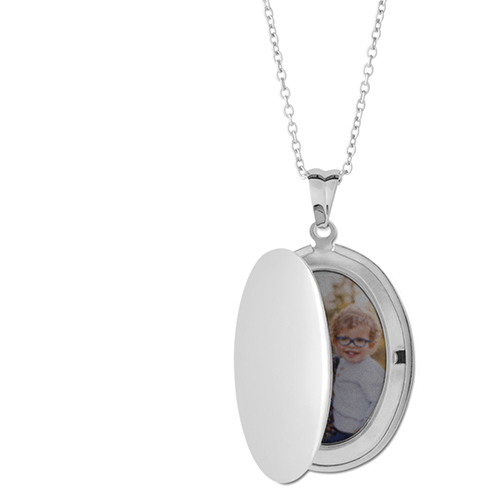 Classic Initial Locket Necklace, Silver, Oval, None, Gray