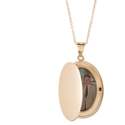 Double Border Locket Necklace, Gold, Oval, None, Gray