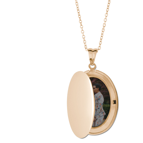 Outline Border Locket Necklace, Gold, Oval, None, Gray