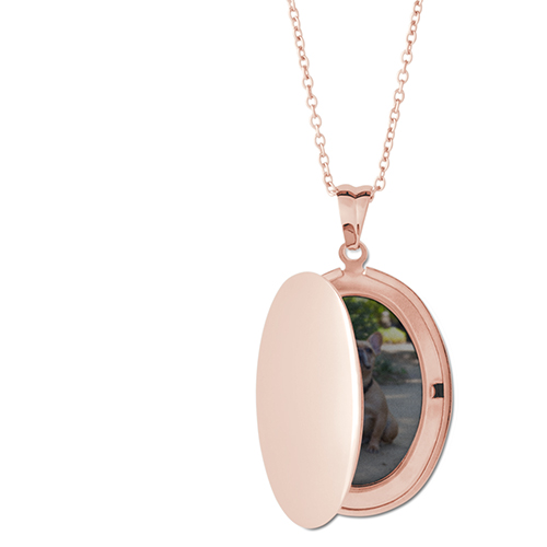 Photo Gallery Locket Necklace, Rose Gold, Oval, None, Gray
