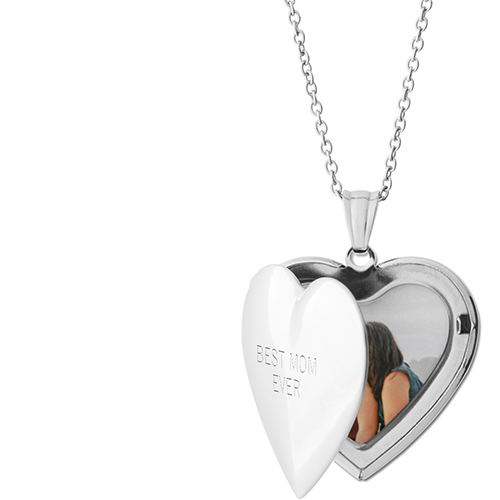 Best Ever Locket Necklace, Silver, Heart, Engraved Front, Gray