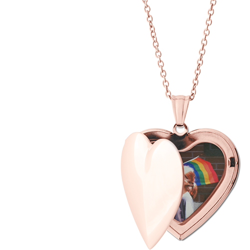 Heart Frame Locket Necklace, Rose Gold, Heart, None, Gray