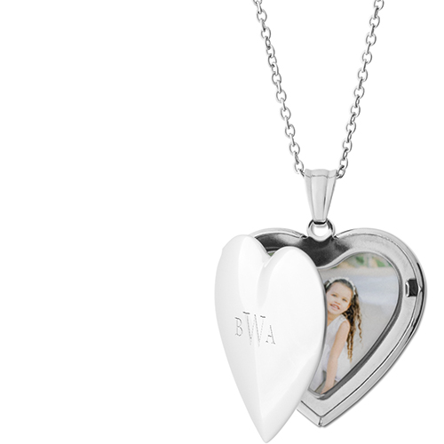 Monogram Trio Locket Necklace, Silver, Heart, Engraved Front, Gray