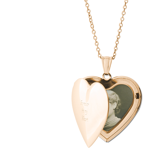 Remember Always Locket Necklace, Gold, Heart, Engraved Front, Gray