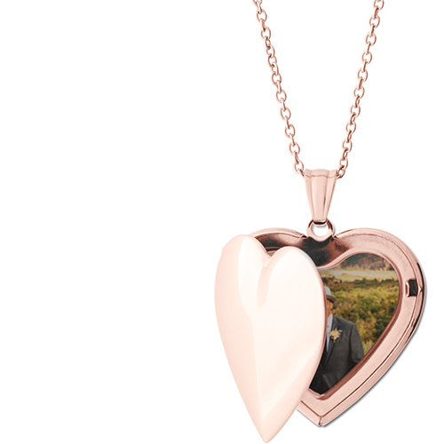 Simple Love Locket Necklace, Rose Gold, Heart, None, Gray
