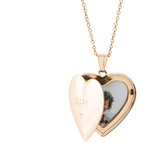 Whole Heart Locket Necklace, Gold, Heart, Engraved Front, Gray