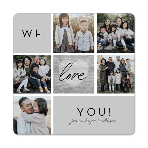 Grid Heart Love Script Magnet, 3x3, Gray