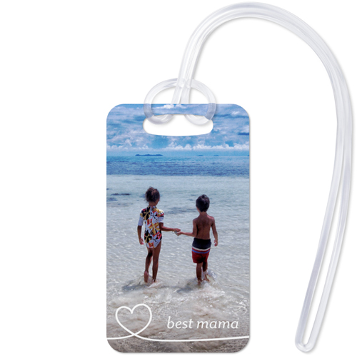 Heart Line Art Luggage Tag, Small, White