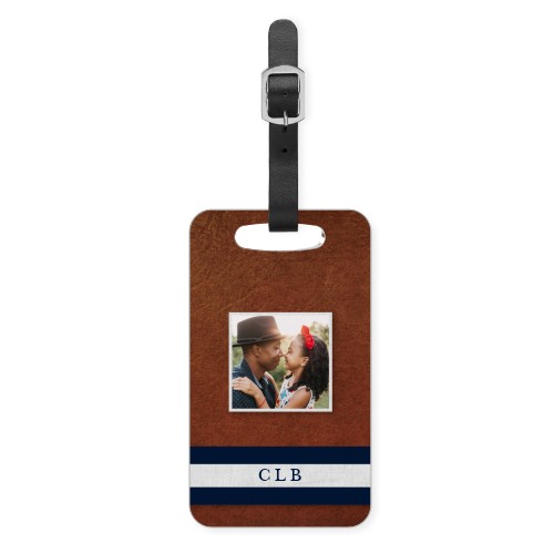 Initial Stripe Banner Luggage Tag, Small, Brown