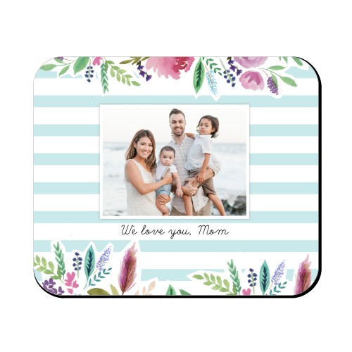 Florals and Stripes Mouse Pad, Rectangle Ornament, Blue