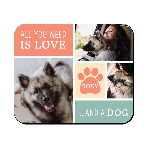 Love and a Dog Collage Mouse Pad, Rectangle Ornament, Pink