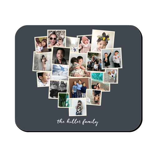 Tilted Heart Collage Mouse Pad, Rectangle Ornament, Gray