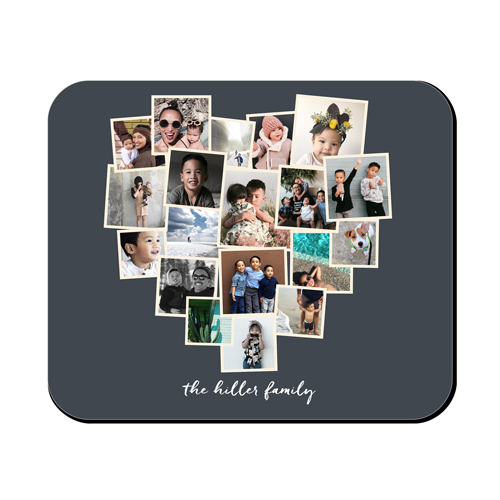 Tilted Heart Collage Mouse Pad, Rectangle, Gray