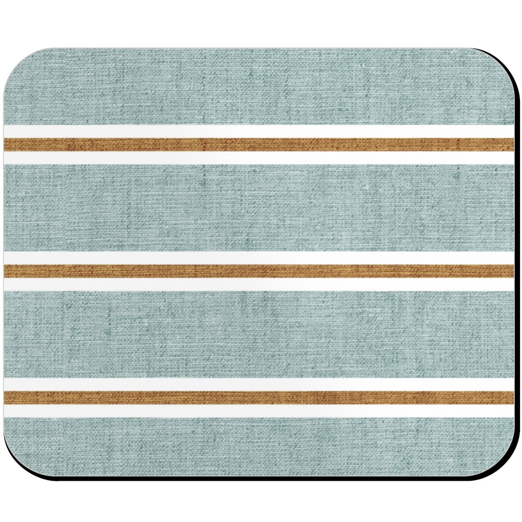 Stripes, Magnolia Flowers Coordinate - Rust on Blue Mouse Pad, Rectangle, Green, Classic Green