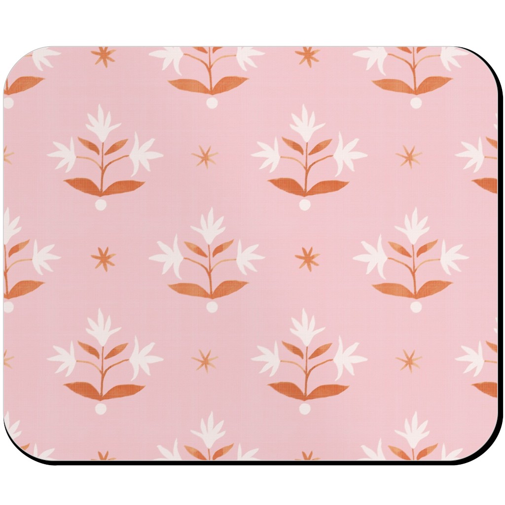 Thistle Stars - Pink and Orange Mouse Pad, Rectangle, Pink, Bright Pink