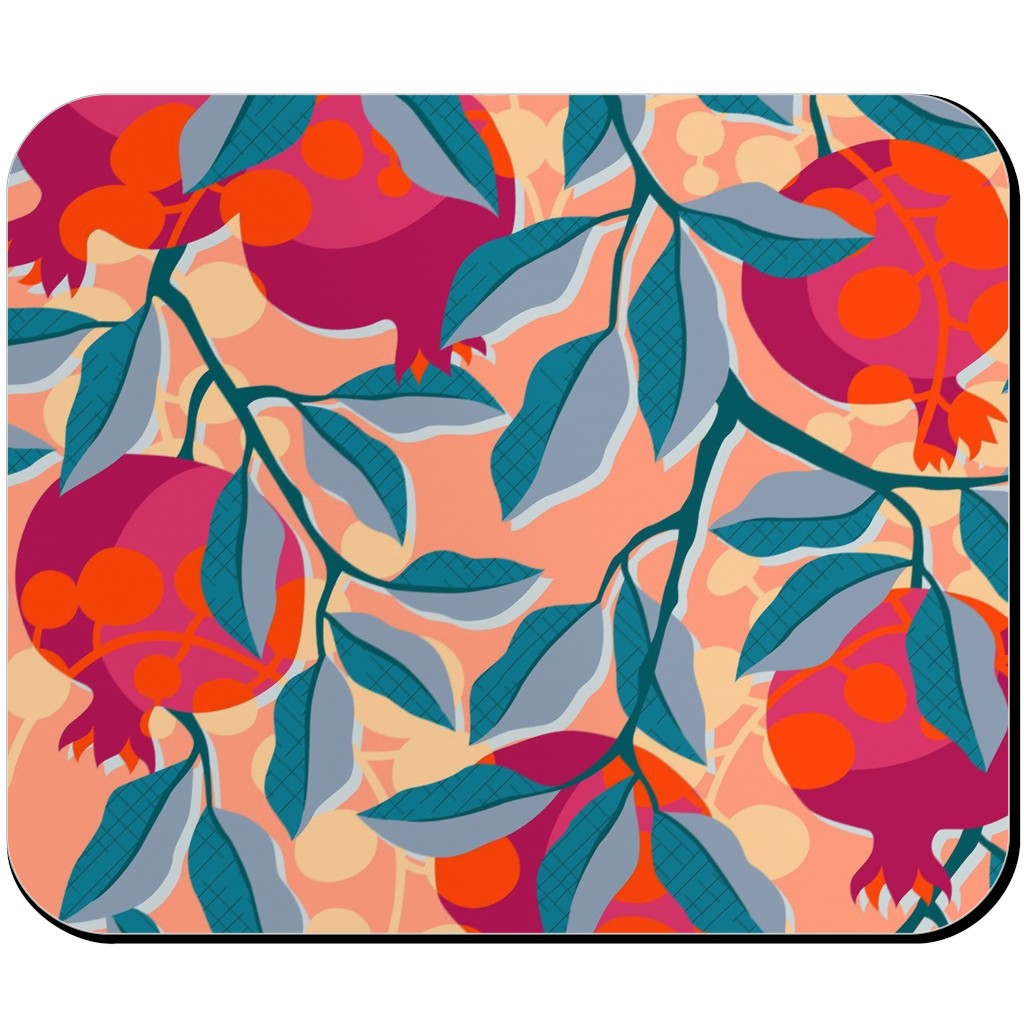 Retro Pomegranate- Pink and Blue Mouse Pad, Rectangle, Multicolor