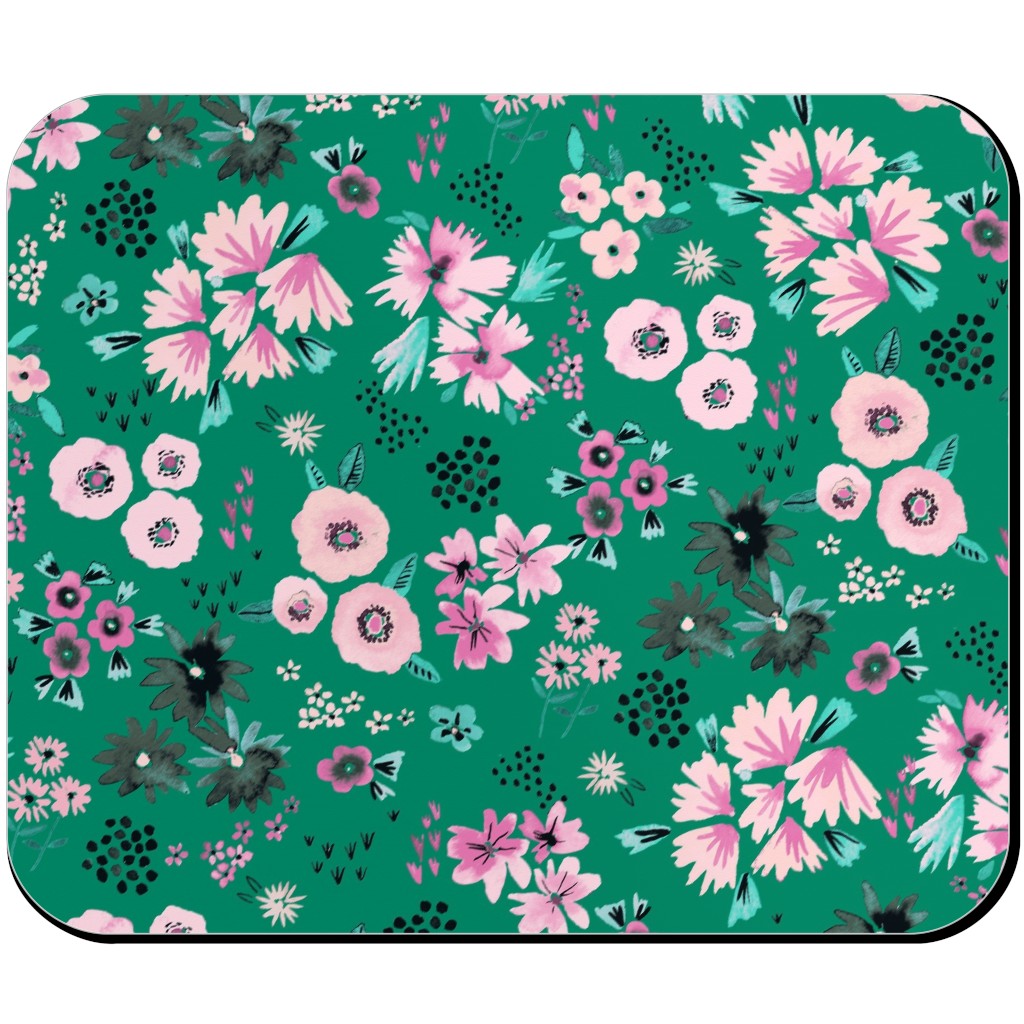 Artful Little Flowers - Green Mouse Pad, Rectangle Ornament, Green