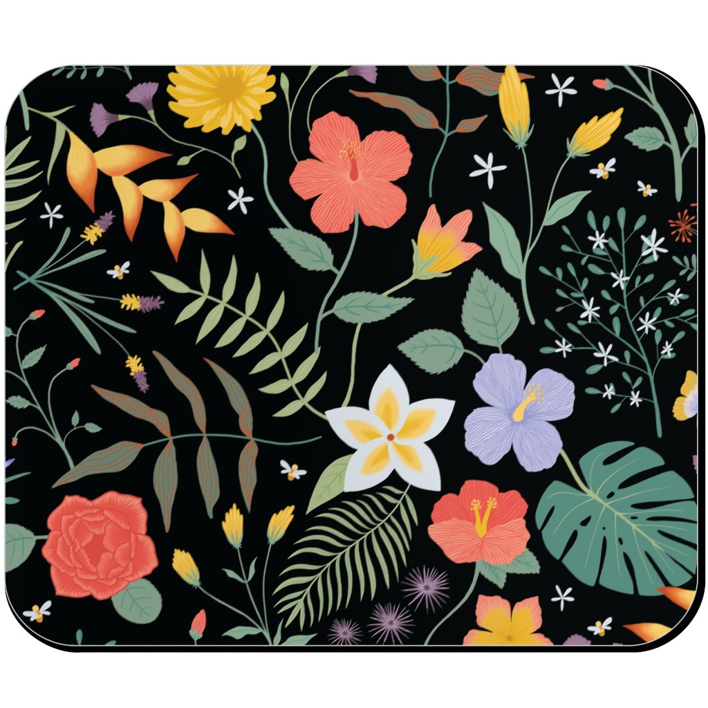 Hawaii Floral - Black Mouse Pad, Rectangle, Multicolor