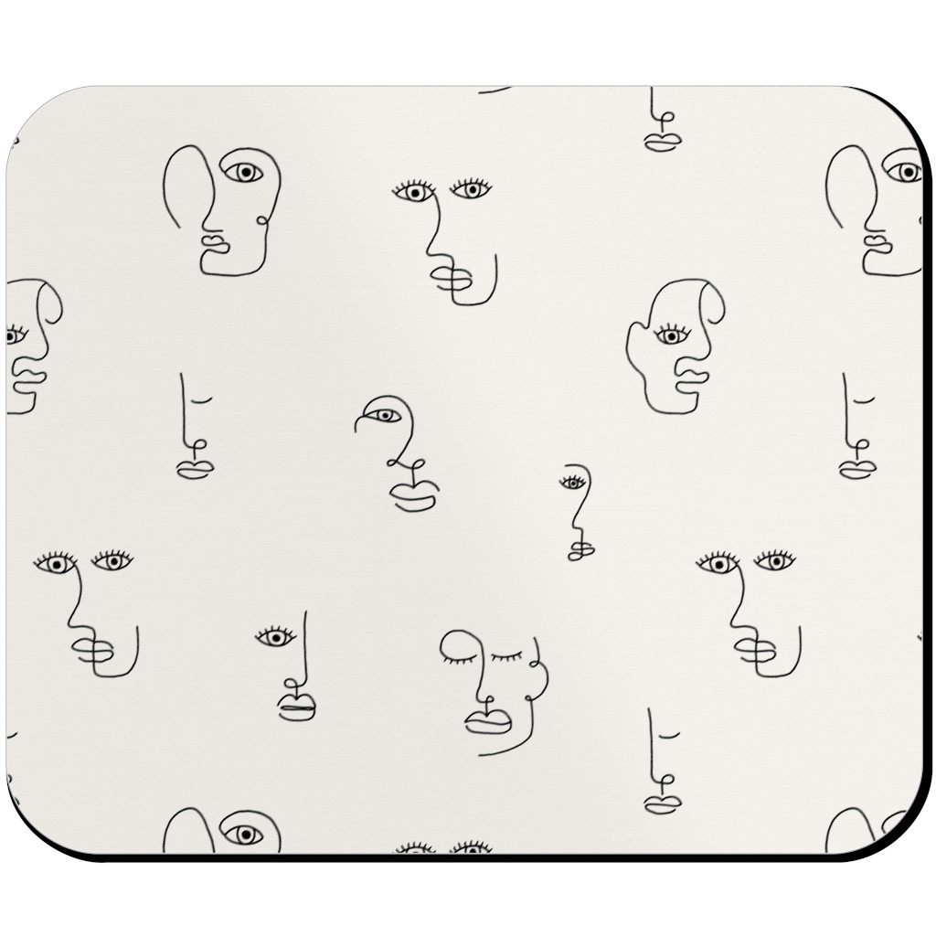 Minimalist Feminist Faces - Line Drawing Mouse Pad, Rectangle Ornament, Beige