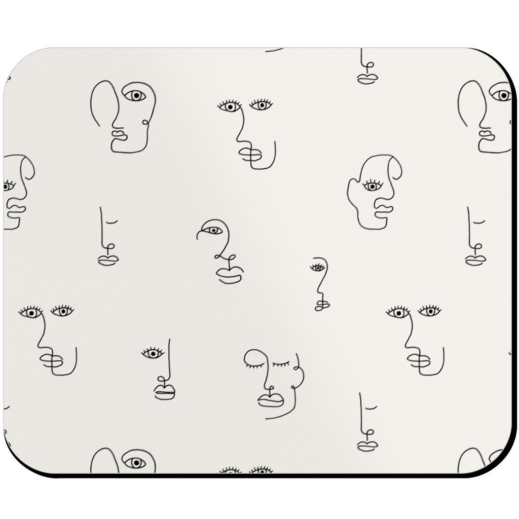 Minimalist Feminist Faces - Line Drawing Mouse Pad, Rectangle, Beige, Pearl